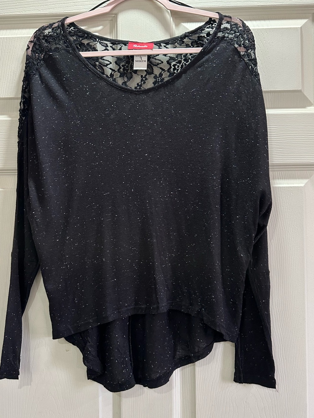 Thread & Supply Black Speckled Lace Yoke Long Sleeve Top